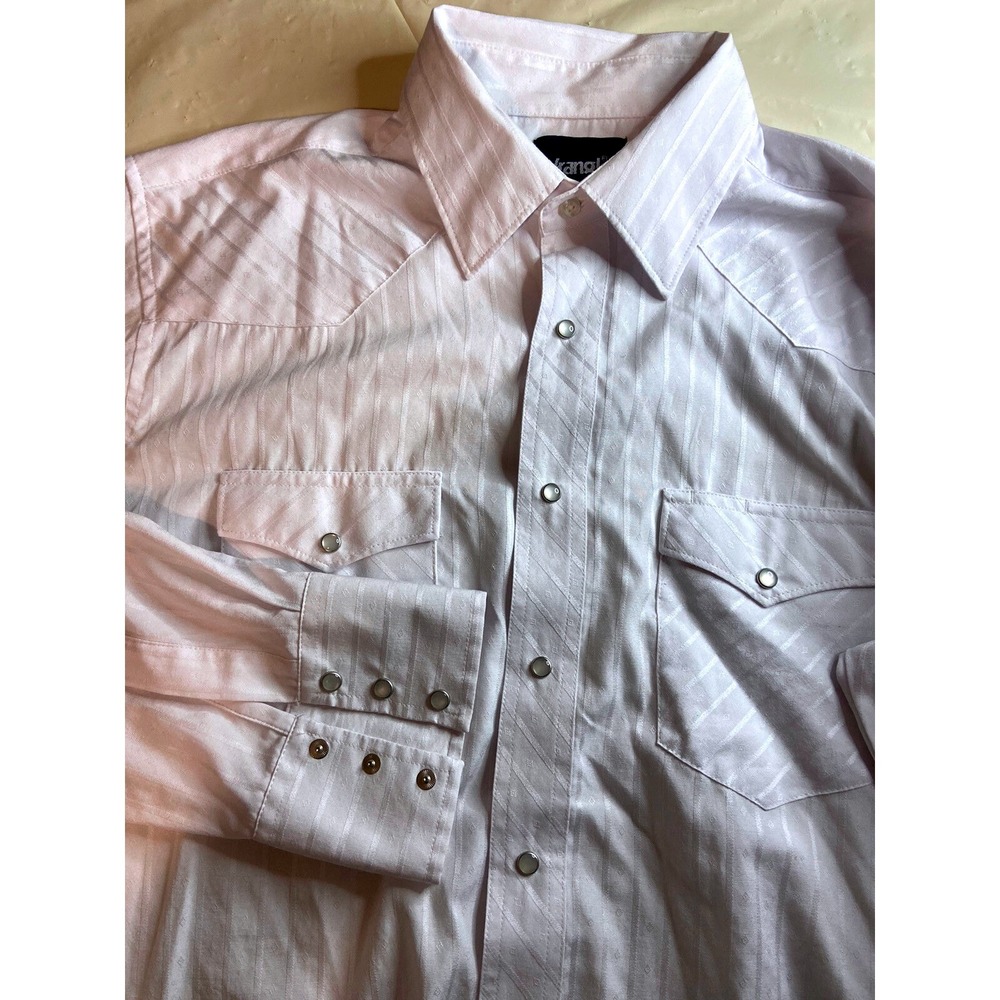 Wrangler Mens White Dobby‎ Stripe Pearl Snap Western Shirt 75221WH Large L